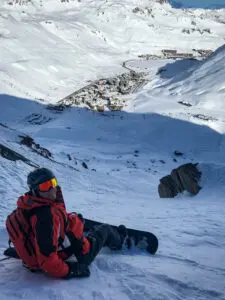 The view from the top of the Petite Balme down to Tignes