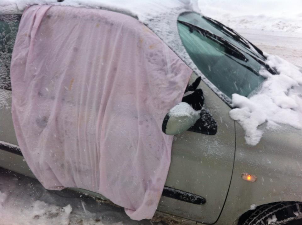 mending your car with a bedsheet