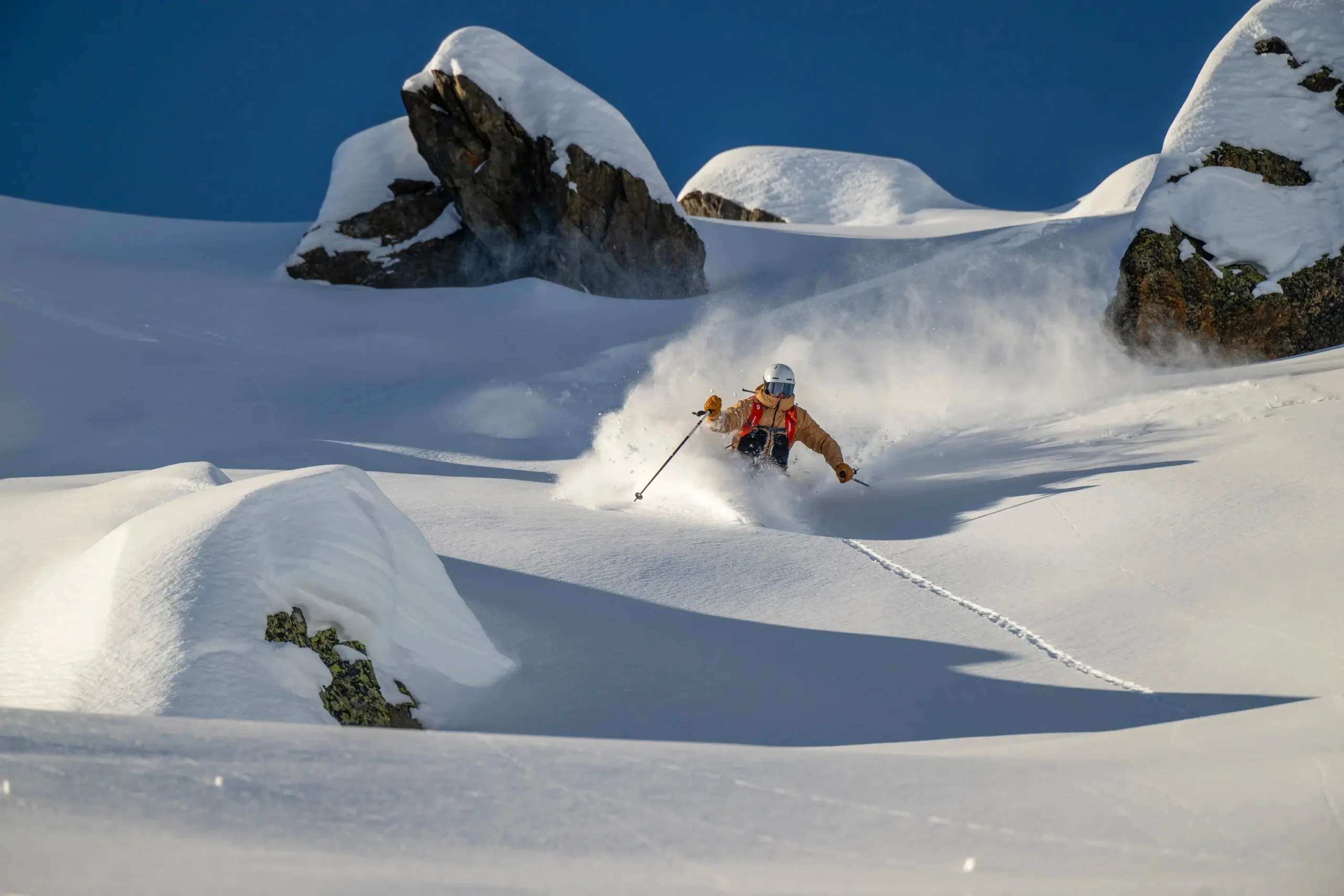 One of our team finding fresh snow on our off-piste ski courses