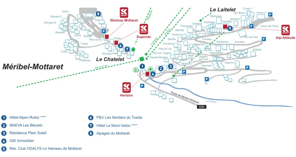 Carte de Meribel Mottaret Skiset